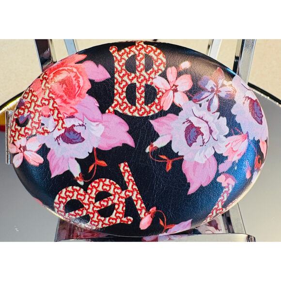 COMPACT MIRROR: Oval-Shaped Black, Pink, & Red w/Floral Design, NWOT - Picture 1 of 5